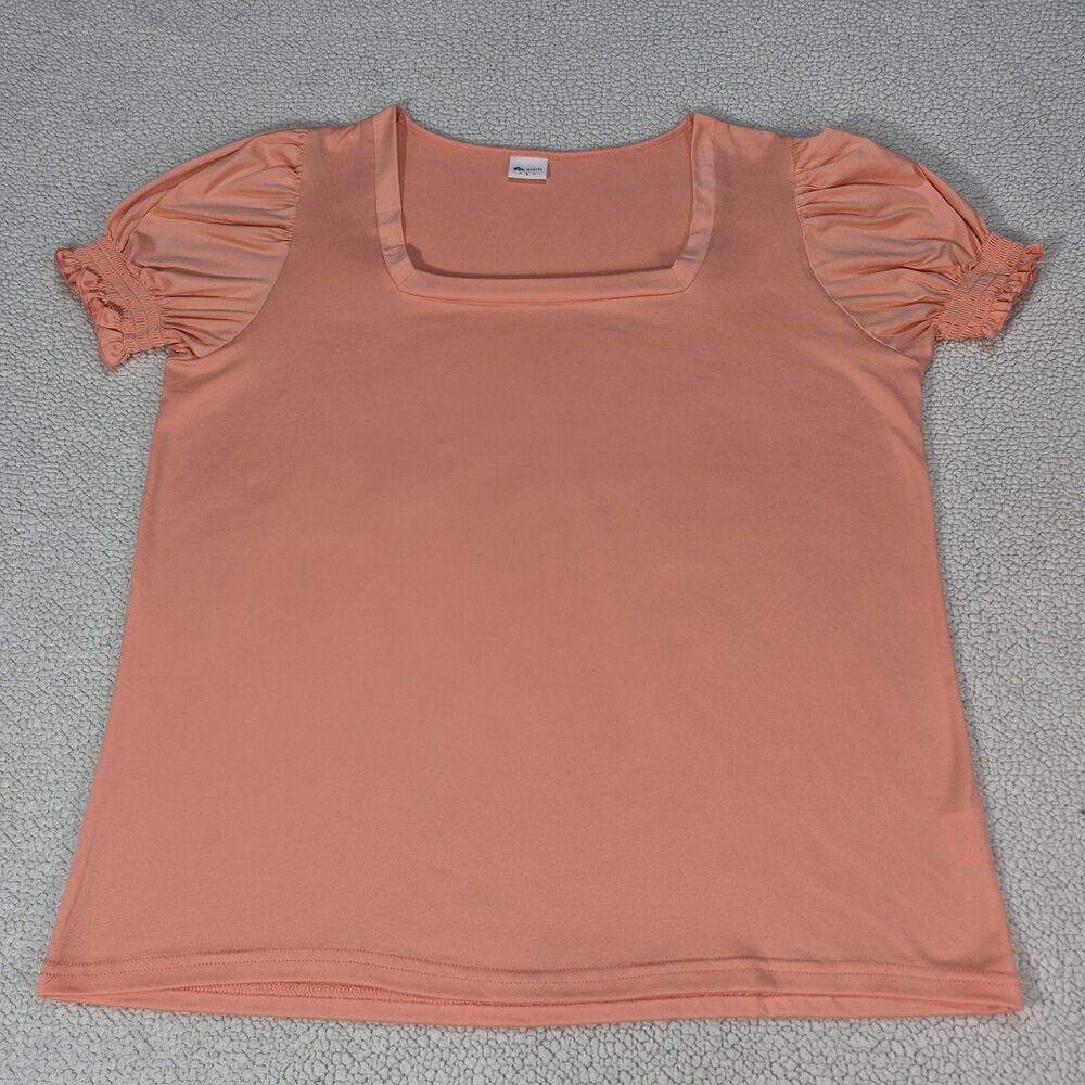 Misifi Women's Orange Blouse Dress Top Size L Work Office Casual Flowy V-Neck